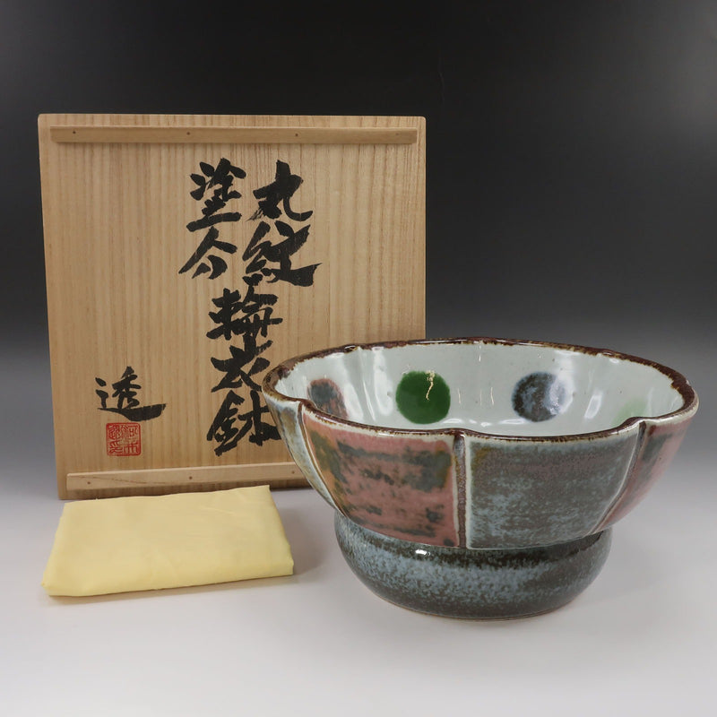 [kyoyaki] Kyoto ware Kawai Toru-zukuri round crest lacquered flower bowl Browntools