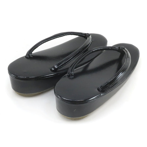 履物 ぞうり 草履
 和装小物 革 23cm ブラック footwear sandals レディース