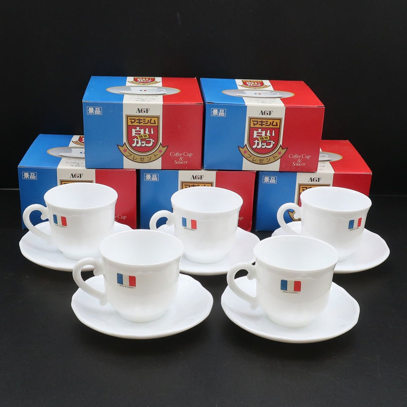 프랑스 듀란에 의해 만든 Maxim White Coffee Cup 식탁 
 Cup & Saucer 5 고객 세트 No.4 Maxim 화이트 커피 컵, Durand, France_S Rank