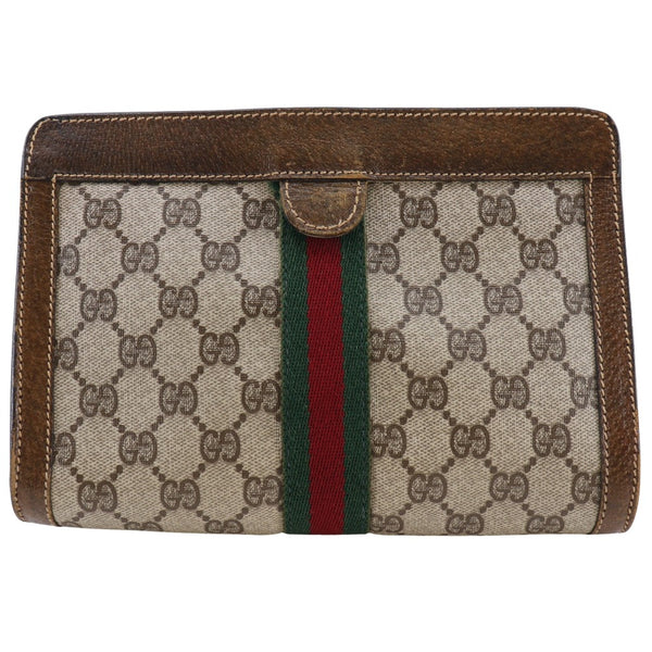 【GUCCI】グッチ
 オールドグッチ ポーチ
 シェリー GGスプリームキャンバス 茶 マジックテープ Old Gucci ユニセックス