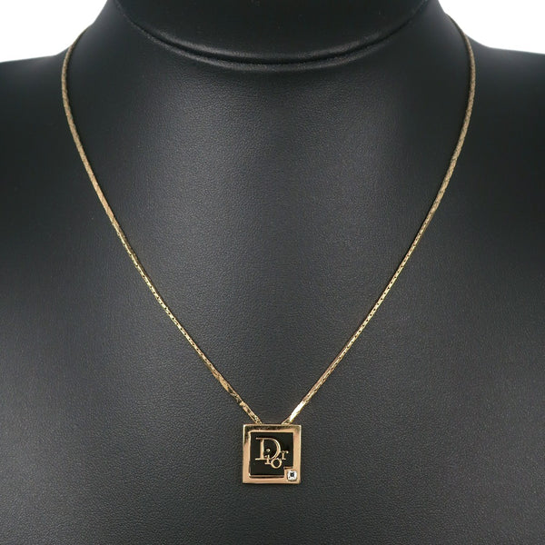 【Dior】クリスチャンディオール
 ネックレス
 金メッキ×ラインストーン ゴールド スクエア 約7.0g レディースB-ランク
