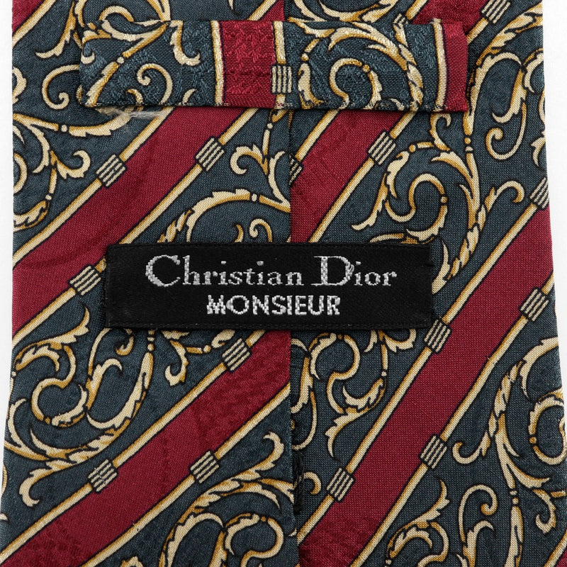 【Dior】クリスチャンディオール
 ネクタイ
 シルク100% シルク グリーン/レッド メンズA-ランク