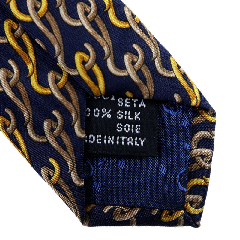 【GUCCI】グッチ
 シルク100% ネクタイ
 シルク ブルー/イエロー 100% silk メンズAランク