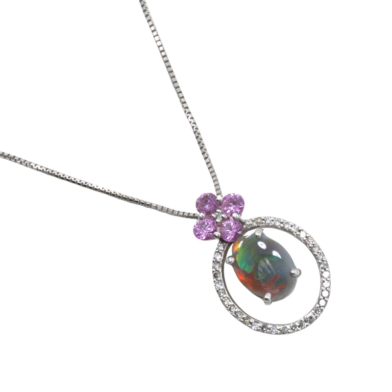 Collier or blanc K18 x opale noire x diamant