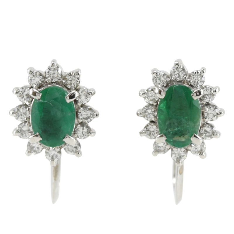 Boucles d'oreilles pt platine x émeraude x diamant