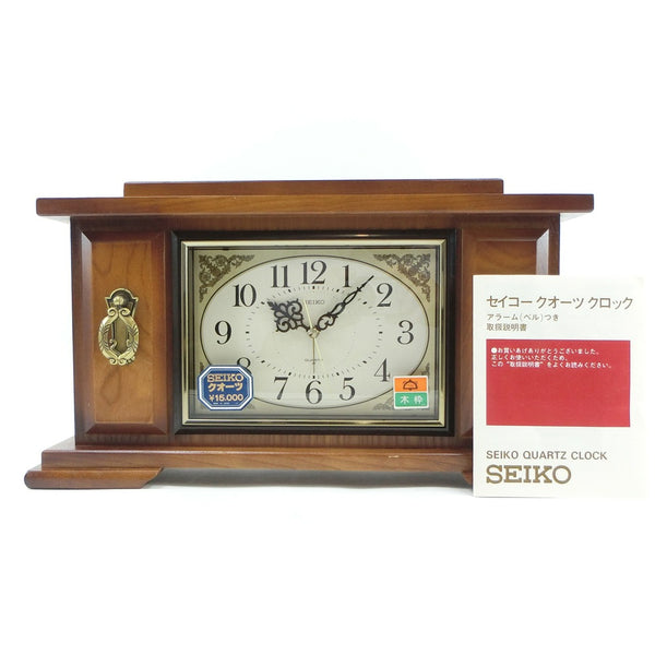 [Seiko] Seiko 
 Alarma de cuarzo de madera Alarma (campana) Reloj de almacenamiento 
 Interior showa precio retro 15,000 yen QJ804D marco de madera, cuarzo, alarma (campana) incluido_a rango