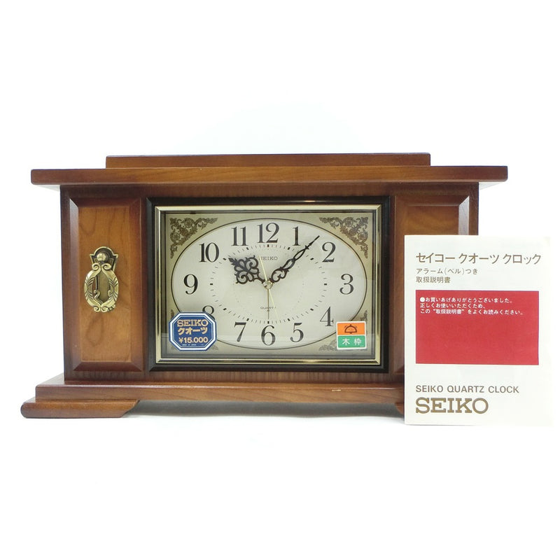 [Seiko] Seiko 
 Wood frame quartz alarm (bell) storage clock 
 Interior Showa Retro Price 15,000 yen QJ804D Wooden Frame, Quartz, Alarm (Bell) Included_A Rank