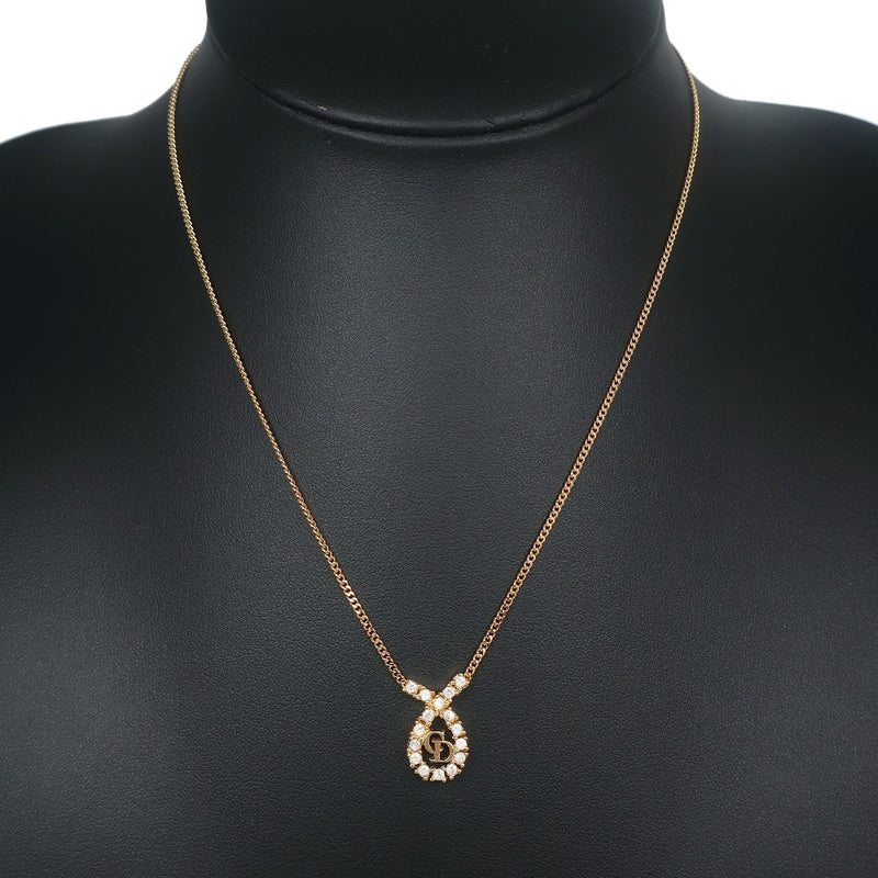 [Dior] Christian Dior CD logo Necklace Plated Gold× Rinstone about 5.0g CD Logo Ladies