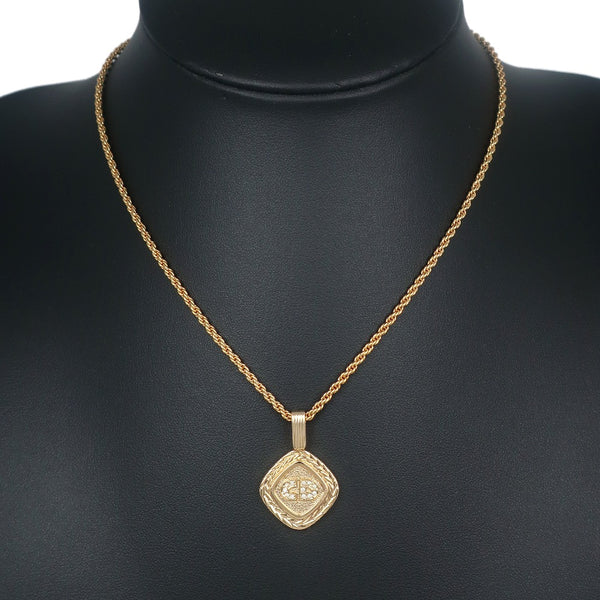 [Dior] Christian Dior CD logo Necklace Plated Gold× Rinstone about 12.5g CD Logo Ladies A rank