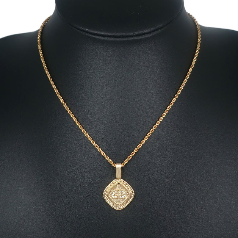 [Dior] Christian Dior CD logo Necklace Plated Gold× Rinstone about 12.5g CD Logo Ladies A rank