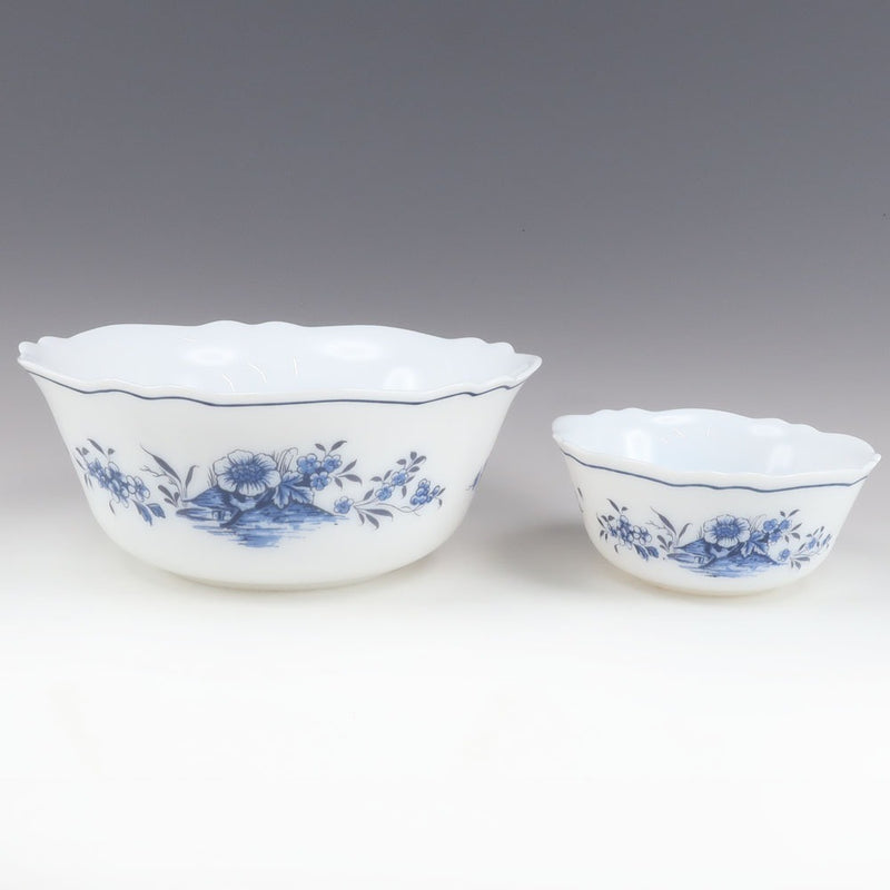 Alcopal bowl tableware 
 France milk glass large/medium/small 3 -piece set floral pattern white x blue Arcopal Bowl_A Rank