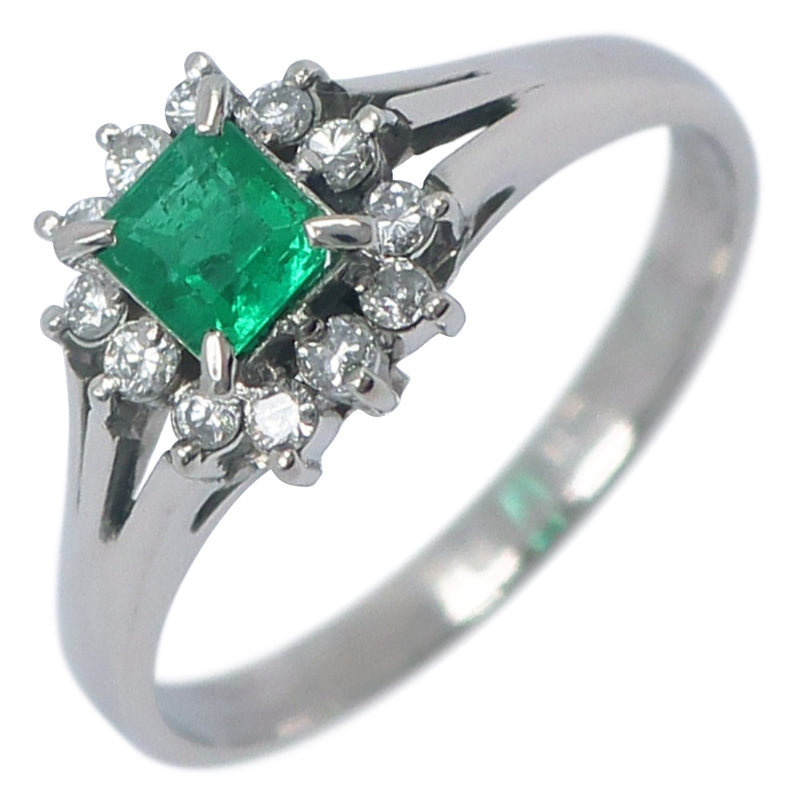 No. 11.5 Ring Pt900 Platinum x Emerald x Diamond Green 0.33/0.16 Engraved Ladies A Rank