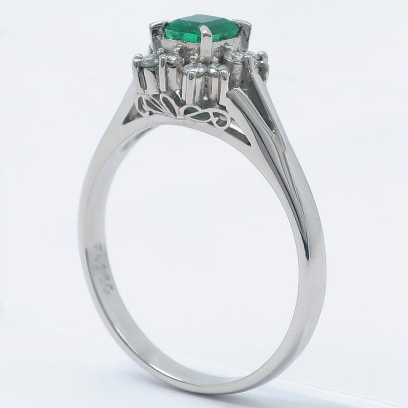 No. 11.5 Ring Pt900 Platinum x Emerald x Diamond Green 0.33/0.16 Engraved Ladies A Rank