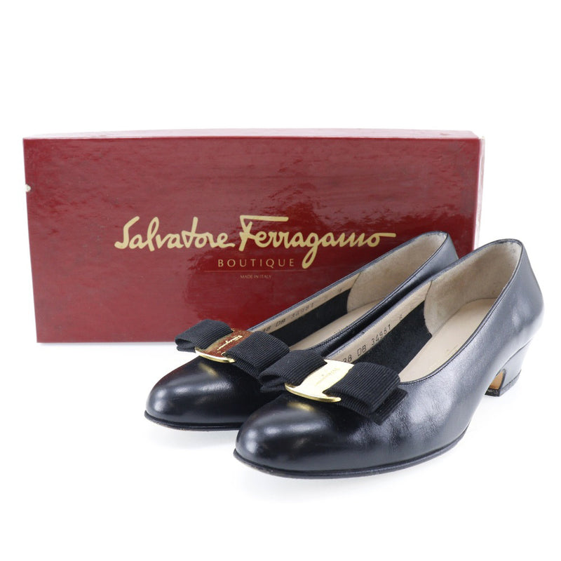 [Salvatore Ferragamo] Salvatore Ferragamo 
 瓦拉色带泵 
 皮革黑色瓦拉丝带女士