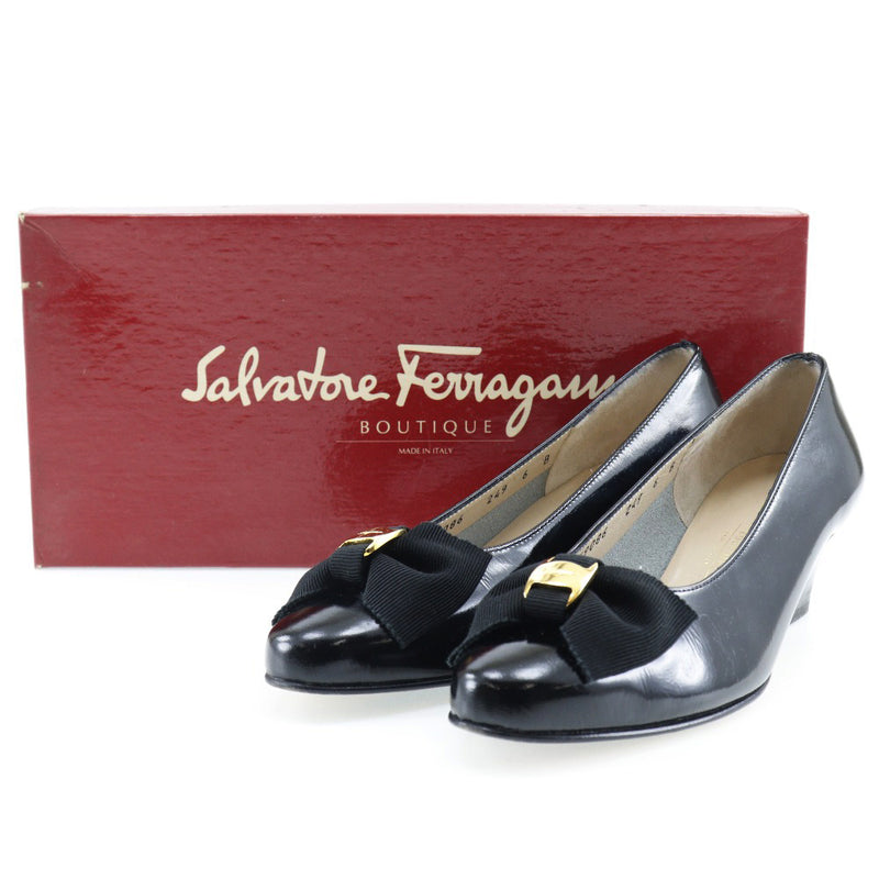 [Salvatore Ferragamo] Salvatore Ferragamo 
 瓦拉色带泵 
 皮革黑色瓦拉丝带女士