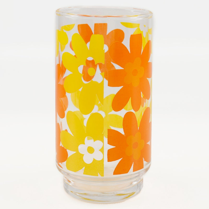 【HOYA CRYSTAL】ホヤクリスタル
 花柄グラス&コースター グラス
 昭和レトロ ガラス製 5客セット Floral pattern glass and coaster _SAランク