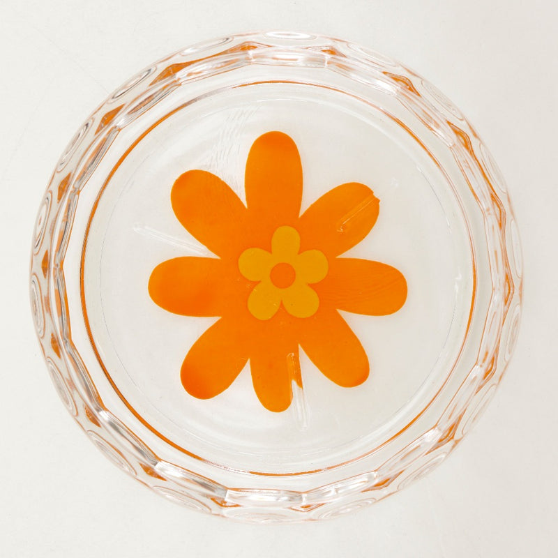 【HOYA CRYSTAL】ホヤクリスタル
 花柄グラス&コースター グラス
 昭和レトロ ガラス製 5客セット Floral pattern glass and coaster _SAランク