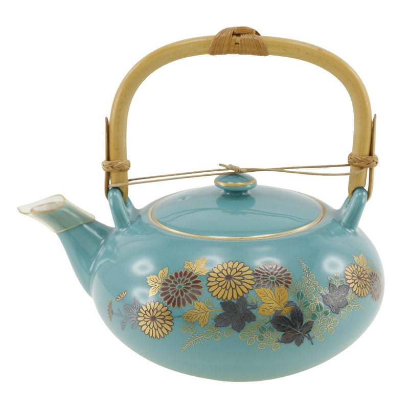 【KORANSYA】香蘭社
 茶器揃 菊柄 食器
 急須セット グリーン 金彩 湯吞み5客 Tea set with chrysanthemum design _