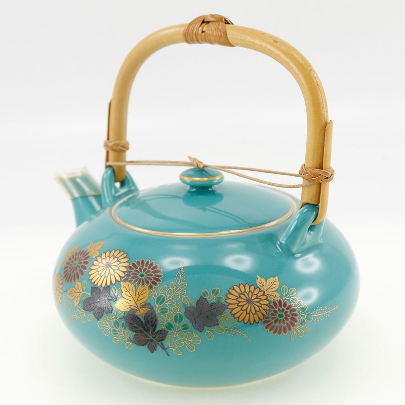 【KORANSYA】香蘭社
 茶器揃 菊柄 食器
 急須セット グリーン 金彩 湯吞み5客 Tea set with chrysanthemum design _