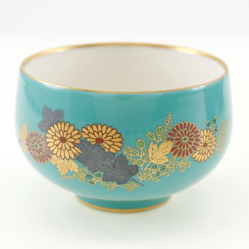 【KORANSYA】香蘭社
 茶器揃 菊柄 食器
 急須セット グリーン 金彩 湯吞み5客 Tea set with chrysanthemum design _