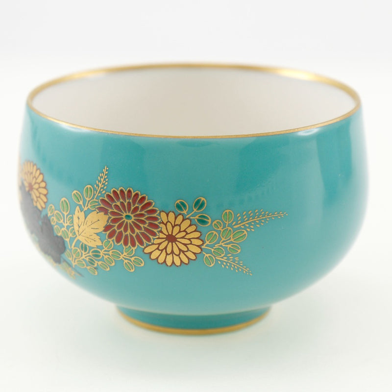 【KORANSYA】香蘭社
 茶器揃 菊柄 食器
 急須セット グリーン 金彩 湯吞み5客 Tea set with chrysanthemum design _