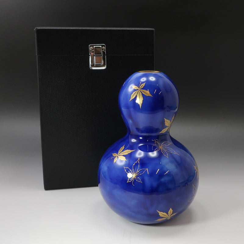 [SEVRES] Sable DORE A SEVRES Lazuli couleur or motif feuilles d'automne vase forme gourde Vase