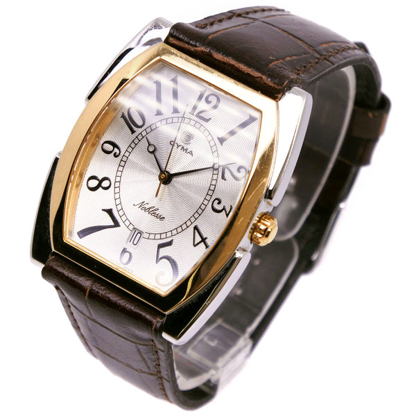 [Cyma] CIMA 
 高贵的手表 
 527不锈钢X皮革茶石英模拟显示银色表盘高贵的男士