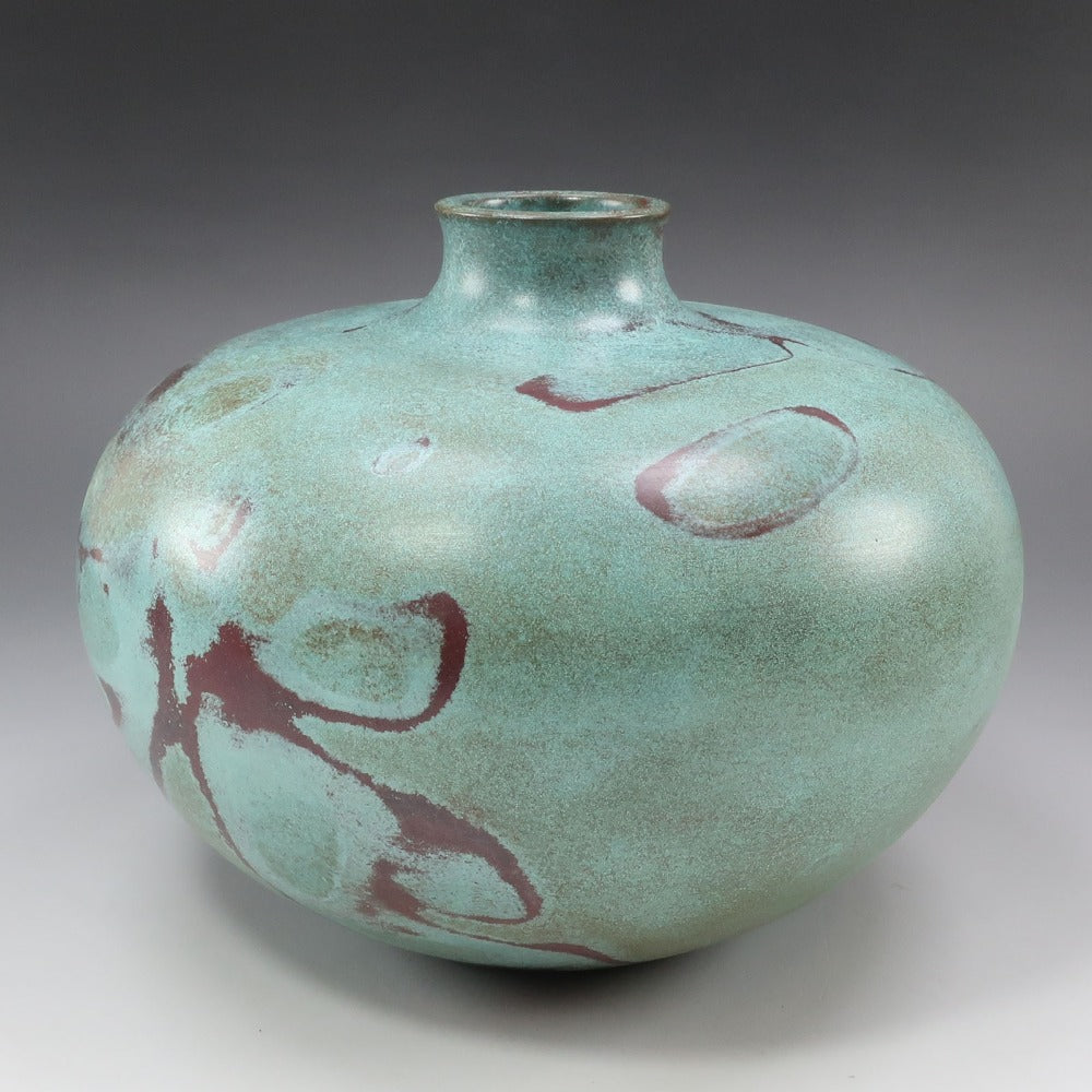 勘溪作　青銅花瓶　美品　工芸品 般若勘渓 作 本焼青銅平丸形花瓶 花瓶 – NISHIKINO VINTAGE KYOTO