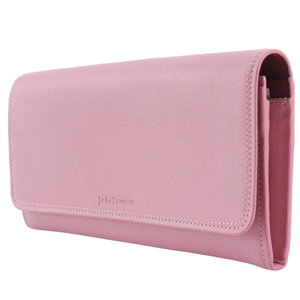 [J&M Davidson] J&M Davidson 
 billetera larga 
 Botón a presión de cuero rosa para mujer rango A