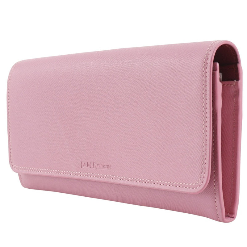 【J&M Davidson】ジェイアンドエムデヴィッドソン
 長財布
 レザー ピンク スナップボタン レディースAランク