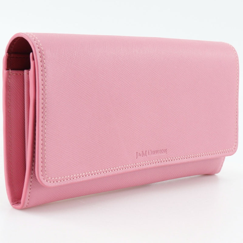 【J&M Davidson】ジェイアンドエムデヴィッドソン
 長財布
 レザー ピンク スナップボタン レディースAランク