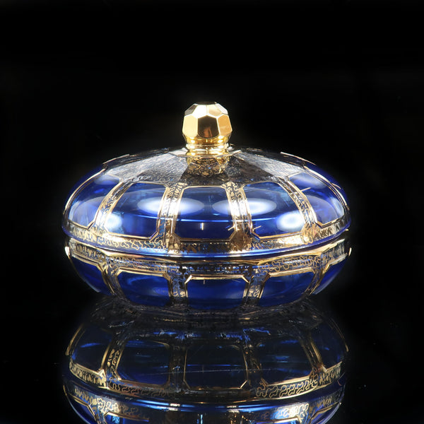 【Moser】モーゼル ボヘミアンガラス 金彩 蓋物 ( キャンディディッシュ ) 食器