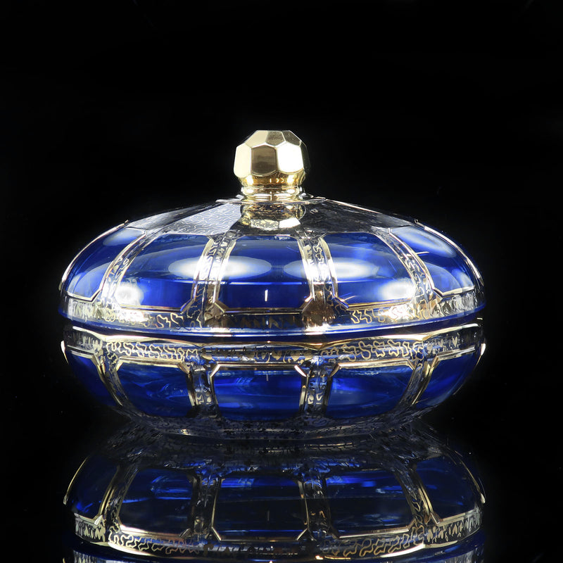 【Moser】モーゼル ボヘミアンガラス 金彩 蓋物 ( キャンディディッシュ ) 食器