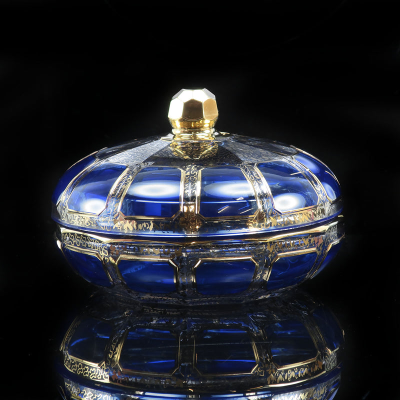 【Moser】モーゼル ボヘミアンガラス 金彩 蓋物 ( キャンディディッシュ ) 食器