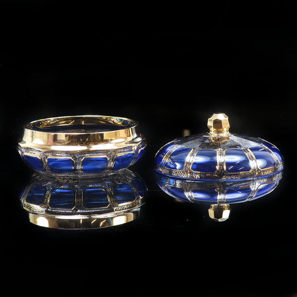 【Moser】モーゼル ボヘミアンガラス 金彩 蓋物 ( キャンディディッシュ ) 食器