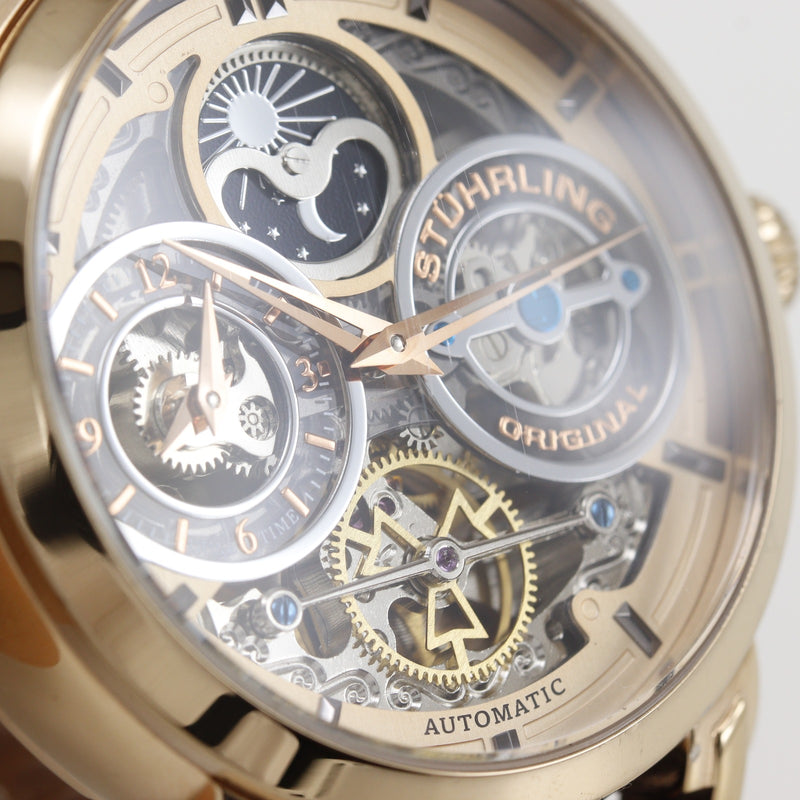 【STUHRLING ORIGINAL】ストゥーリング オリジナル ルチアーノ 371A ST-91011 金メッキ×クロコダイル 自動巻き スケルトン メンズ ゴールド文字盤 腕時計 STUHRLING ORIGINAL】ストゥーリング オリジナル ルチアーノ 371A