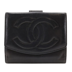 [CHANEL] Chanel COCO Mark Bi-Fold Wallet Ramskin Black Snap button COCO Mark Ladies