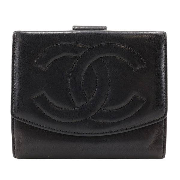 [CHANEL] Chanel COCO Mark Bi-Fold Wallet Ramskin Black Snap button COCO Mark Ladies