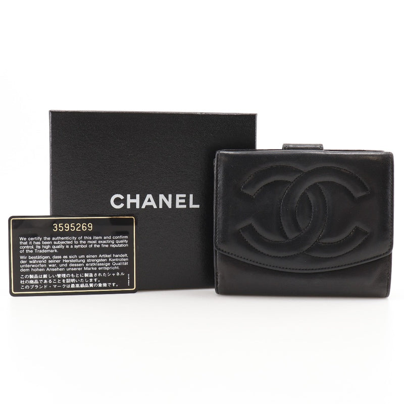 【CHANEL】シャネル
 ココマーク 二つ折り財布
 ラムスキン 黒 スナップボタン COCO Mark レディース