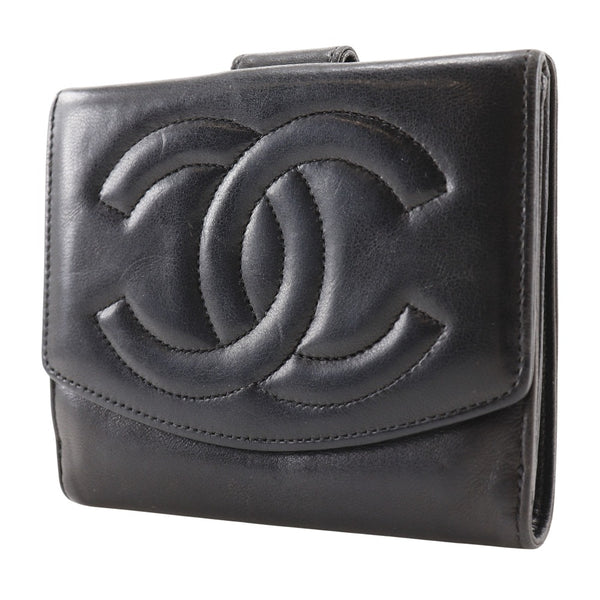 [CHANEL] Chanel COCO Mark Bi-Fold Wallet Ramskin Black Snap button COCO Mark Ladies