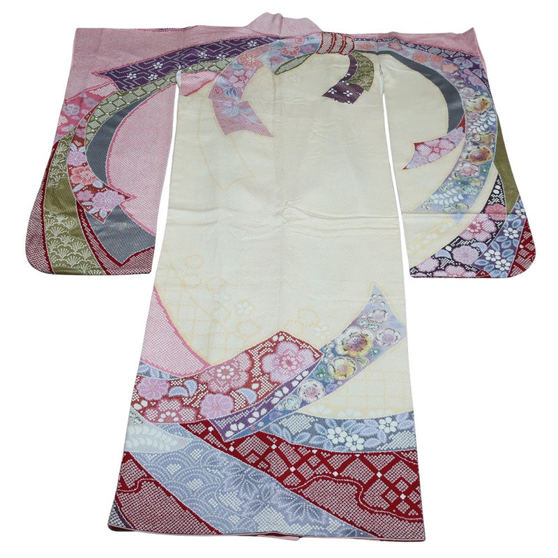 Venidero kimono kimono 
 Ligera de 161 cm Longitud de la manga de 66 cm Cinturón de bolsa Pequeños accesorios completos de seda pura Hermosa ceremonia de la llegada de la edad de la edad Kimono Ladies A+Rank