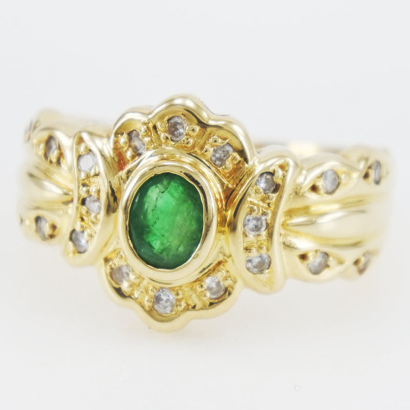 No. 11 ring / ring 
 K18 Yellow Gold x Emerald x Diamond about 5.6g Ladies A-Rank