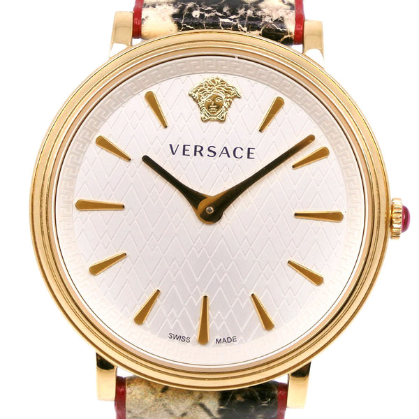 [Versace] Versace 
 爱手表 
 不锈钢X皮革石英模拟显示白色表盘女士