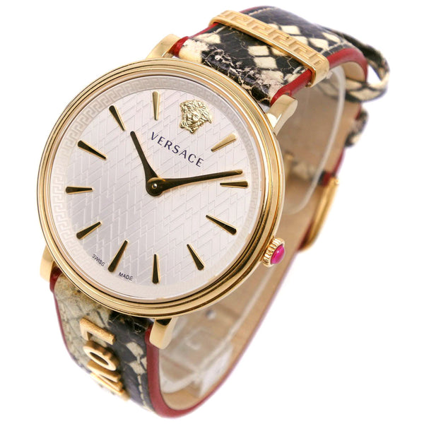 [Versace] Versace 
 Mira de amor 
 Acero inoxidable x Display analógica de cuarzo de cuero Dial blanco Damas Damas