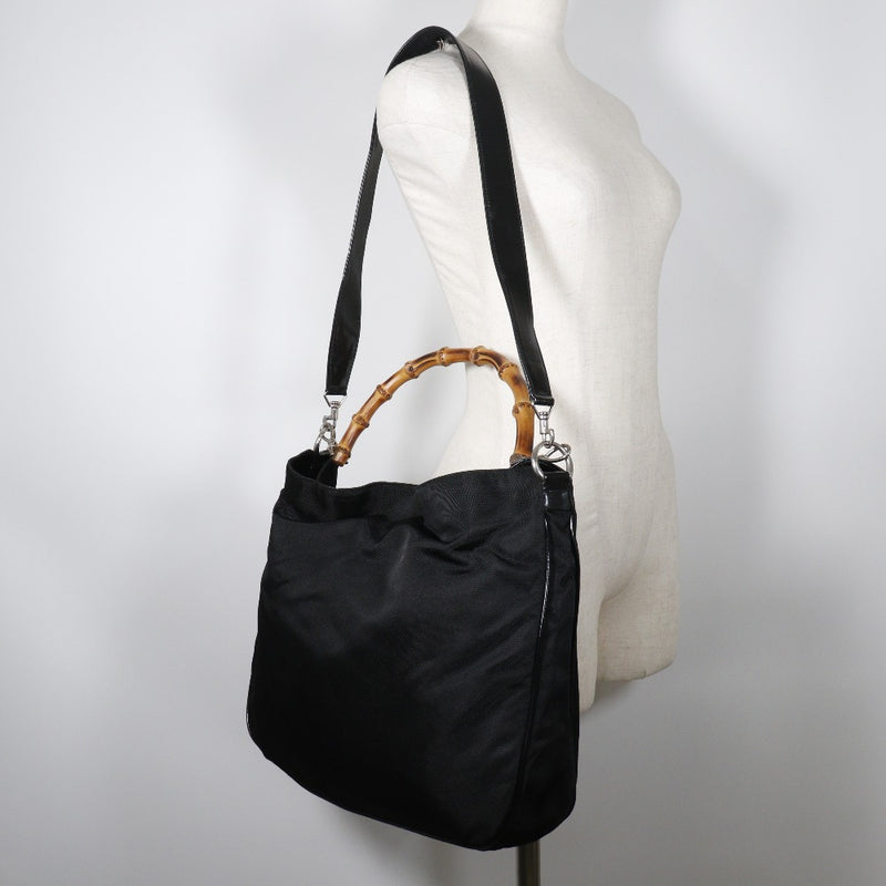 [GUCCI] Gucci 
 Handbag 
 001.2123.1577 Nylon Canvas x Bamboo shoulder handbag 2way magnet type ladies
