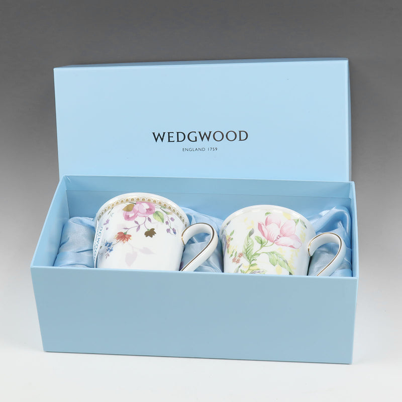 【Wedgwood】ウェッジウッド
 マグカップ×2 食器
 ローズゴールド＆スウィートプラム ダマスク Mug x2 _Sランク