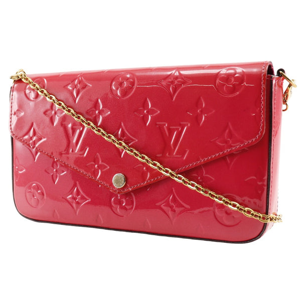 [Louis Vuitton]LOUIS VUITTON Bolsa de hombro ferriche Pochette billetera billetera M61787 monogramaVernis Diagonal de color rosa fuerte botón apts de 2 vías fele damas