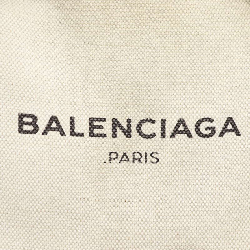 [Balenciaga] Balenciaga Navy Bass Xs Handbag Cotton Natural / Noir Diagonal Handscape 2way A5 Open Navy Cabas XS Ladies B-Rank