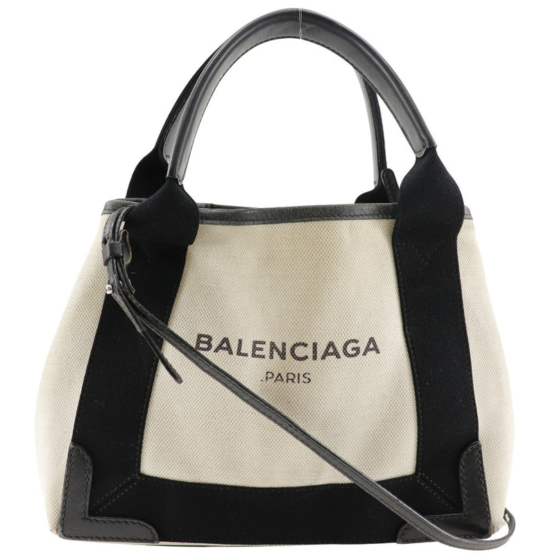 [BALENCIAGA] Balenciaga Navy Ca Bass XS Handbag Cotton Natural/Black Diagonal Handscape 2WAY A5 Open Navy Cabas XS Women's B-Rank