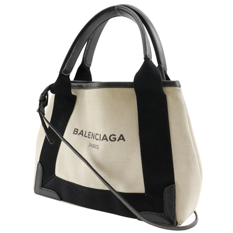 [Balenciaga] Balenciaga Navy Bass Xs Handbag Cotton Natural / Noir Diagonal Handscape 2way A5 Open Navy Cabas XS Ladies B-Rank